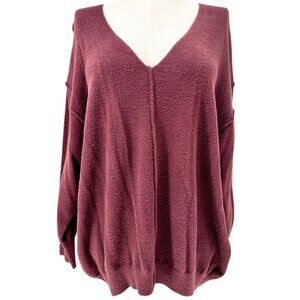 Dex Plus Sweater Womens 3X Deep Wine V Neck Soft Nylon Long Sleeve Roomy Comfort